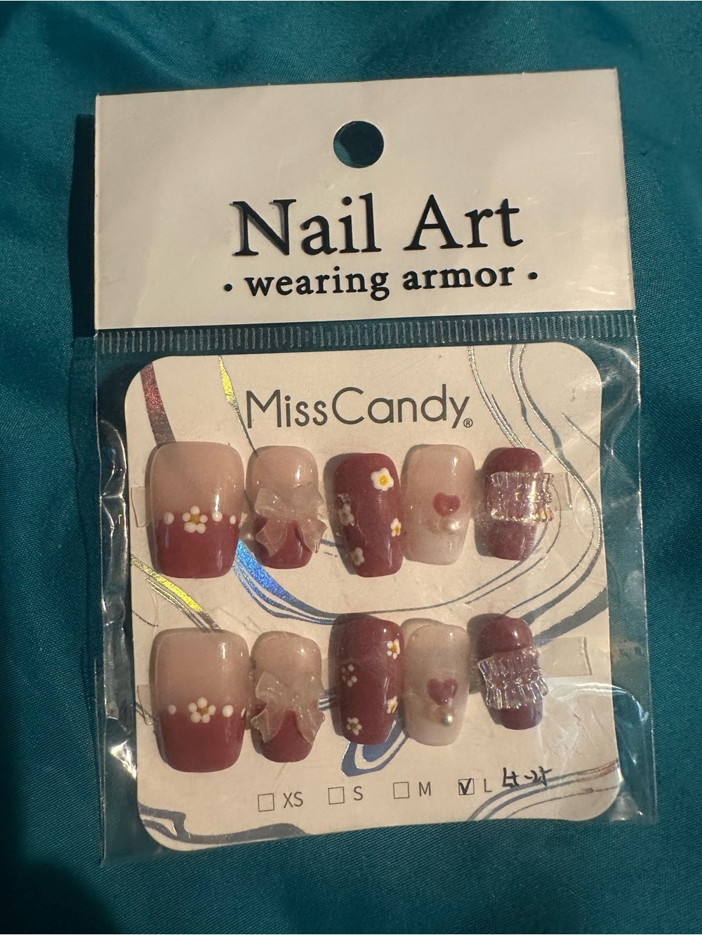MissCandy Floral & Heart Press-On Nails - Mauve Pink